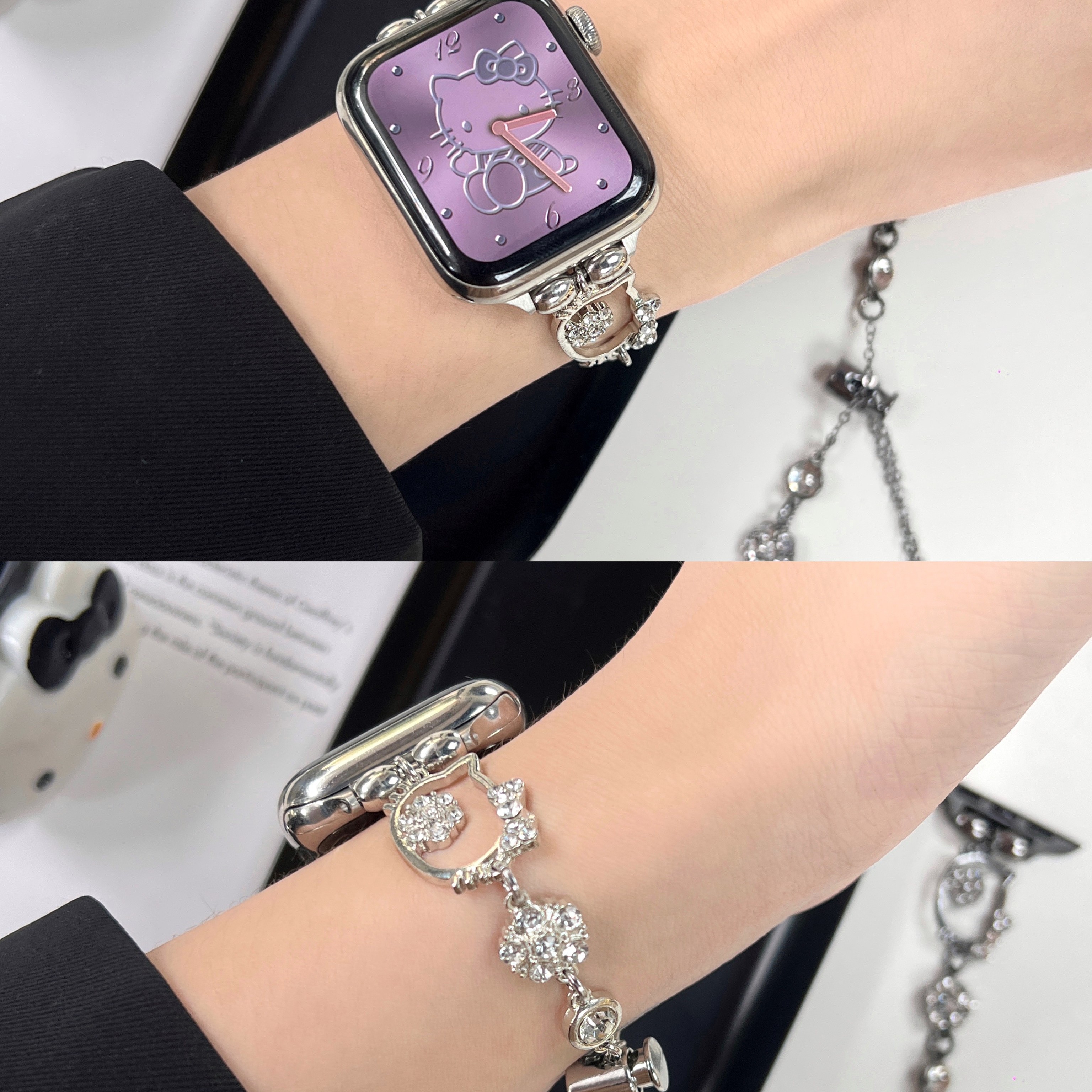 适用iwatch苹果手表s8表带s7金属闪钻链条Applewatch8765代se表链