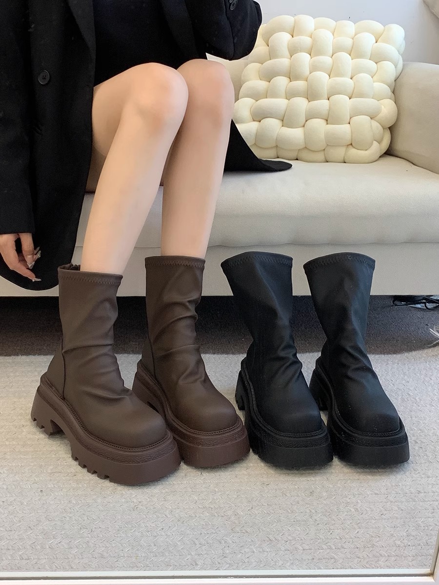 小个子厚底显瘦马丁靴女款2025新款秋冬季法式百搭英伦风瘦瘦短靴