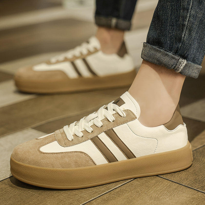 四季板鞋男皮面防水休闲鞋时尚百搭潮鞋夏季防臭男士透气德训鞋男