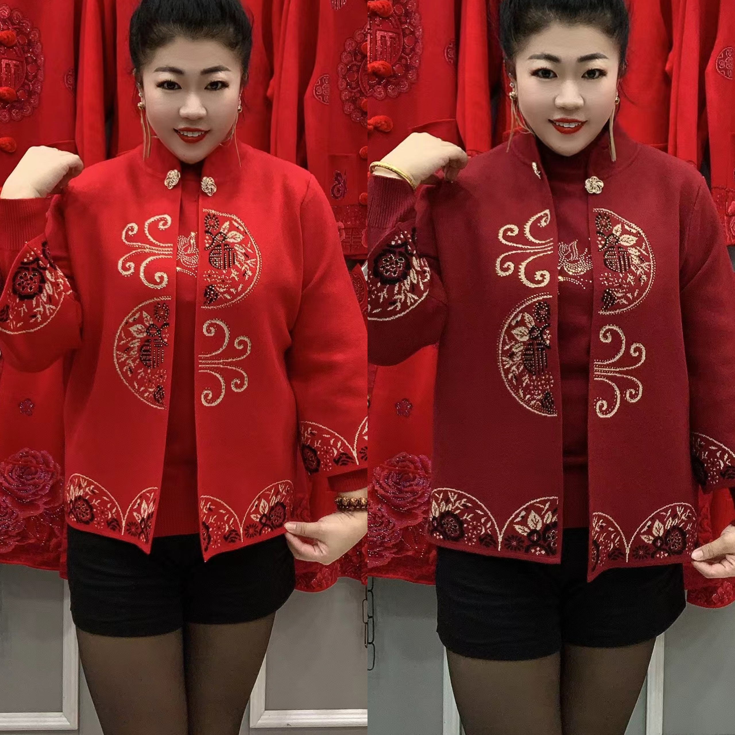 0198款潮流加肥加大码刺绣花砖两件套毛衫