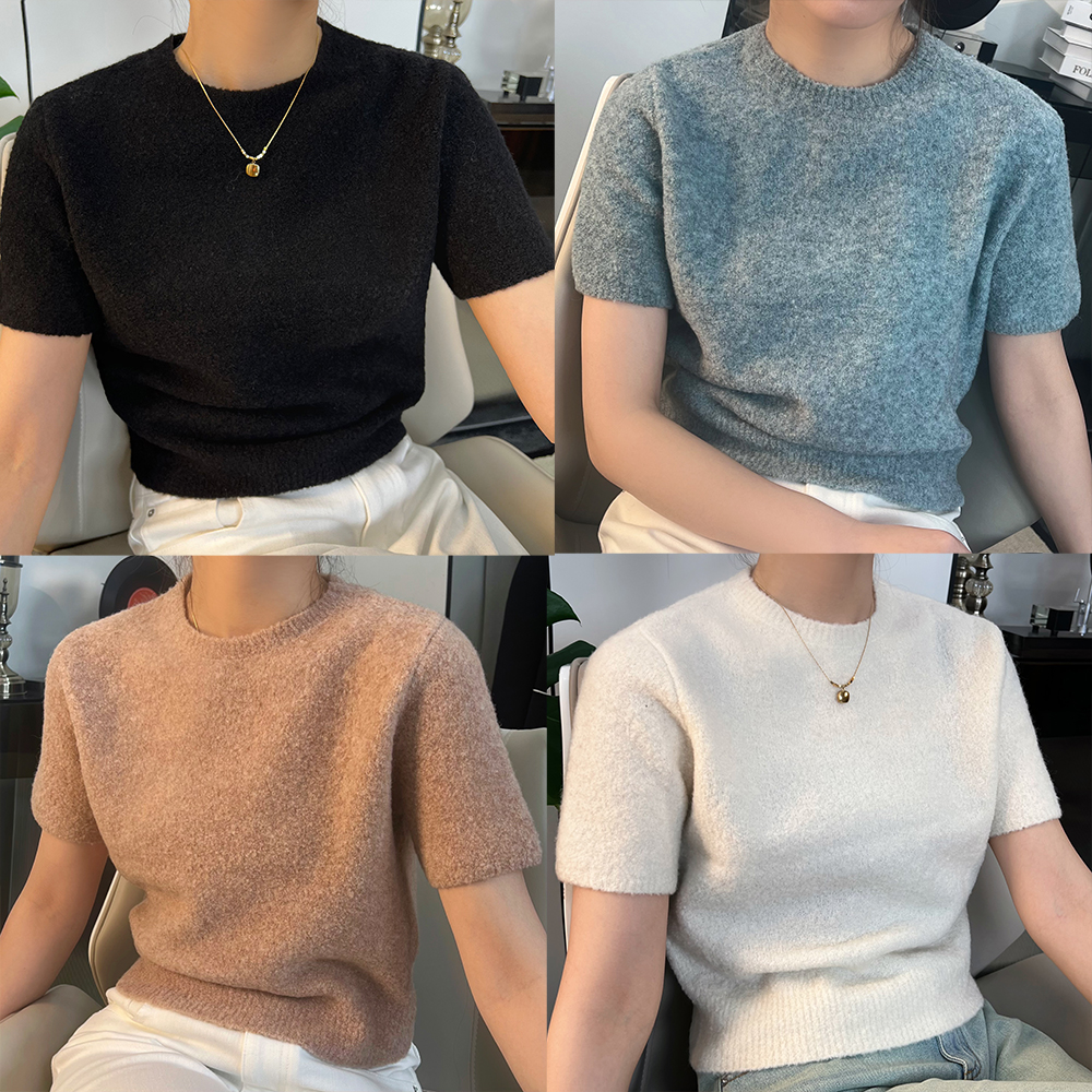 Le Samedi圆领针织圈圈纱截短微修身毛织套头衫