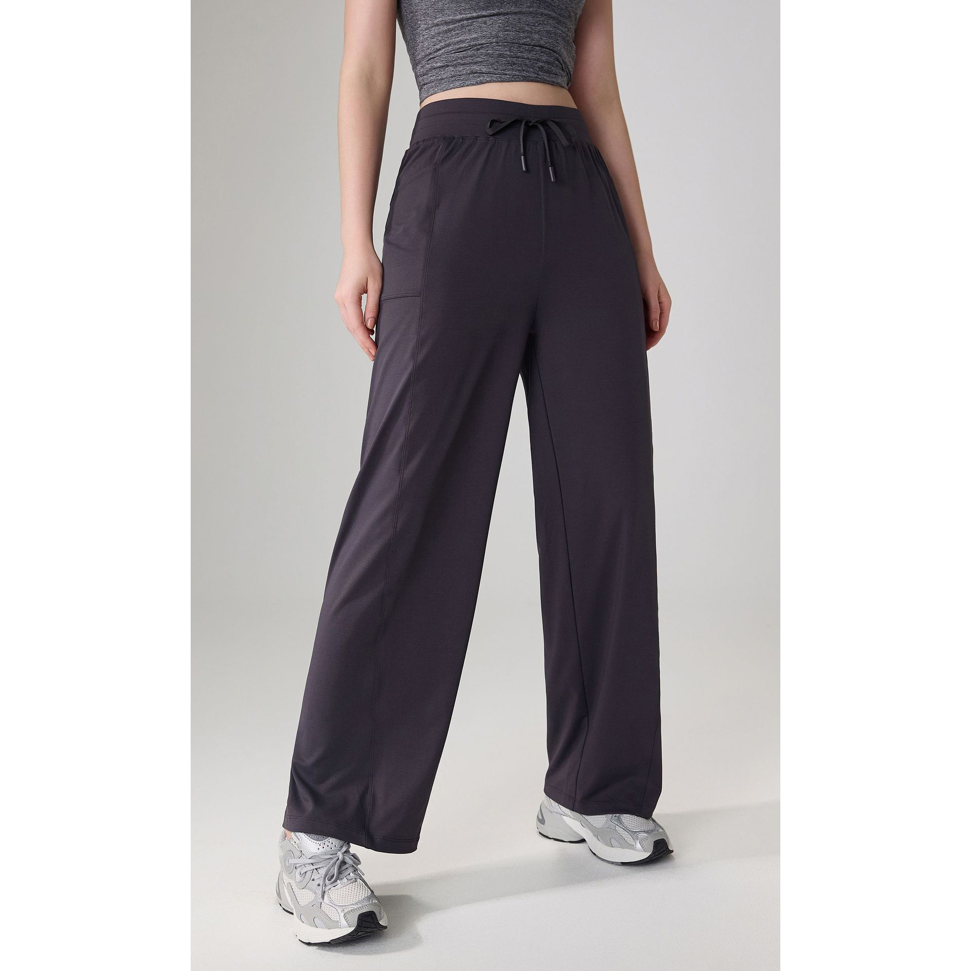 【垂感轻裸】K4-2019高腰遮肉抽绳直筒裤休闲遛弯瑜伽裤户外宽松女