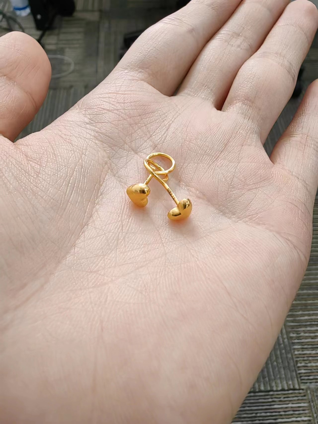 足金999胖心耳钩