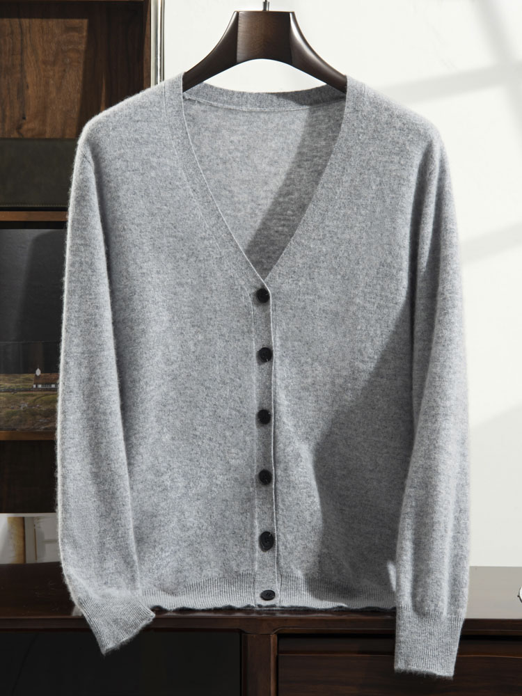 12针薄款V领男士系扣开衫商务山羊绒衫保暖针织开衫