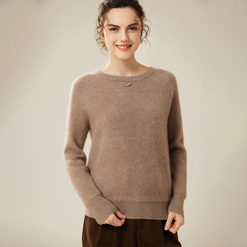 100％纯山羊绒线圆领插肩7针加厚元宝针宽松款式 软糯山羊绒