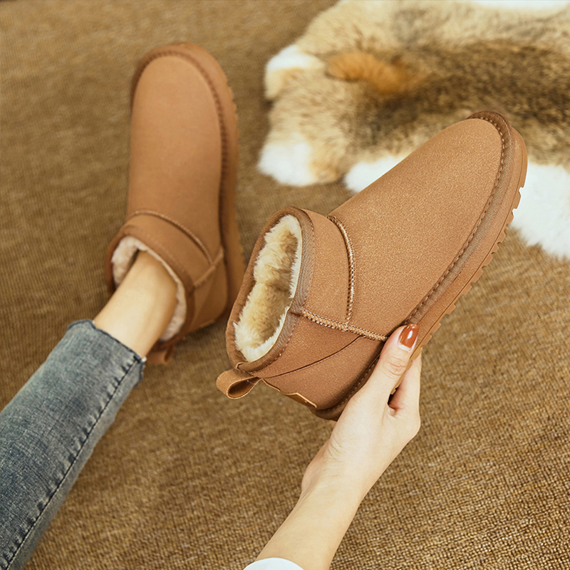 网红雪地靴女加绒加厚年新款冬季爆款抗寒保暖皮毛一体棉短靴 WX