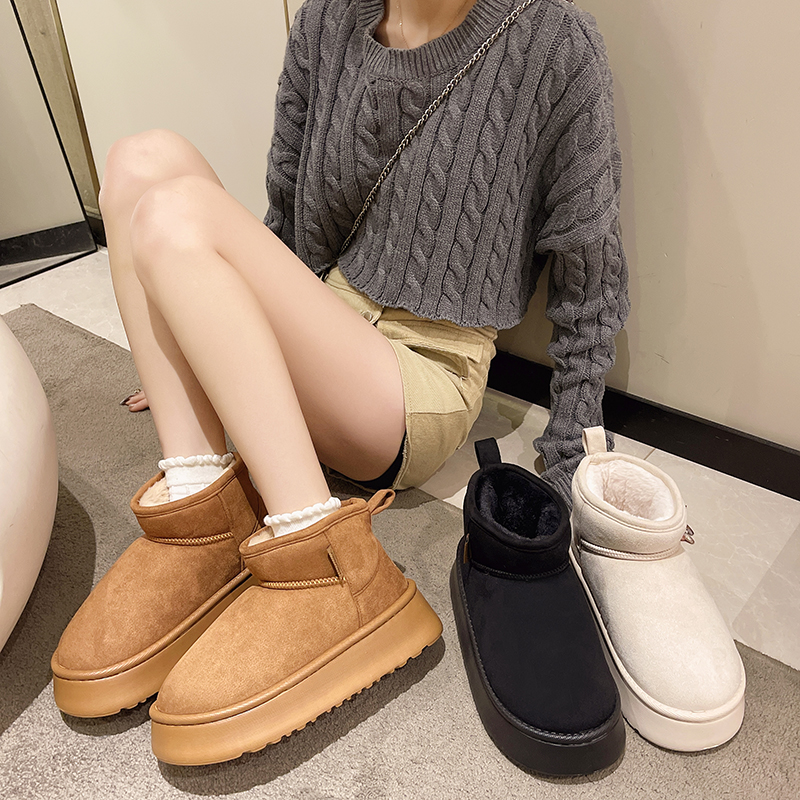 时尚厚底棉拖鞋女士秋冬季2023新款加绒保暖外穿高帮雪地靴女包YD