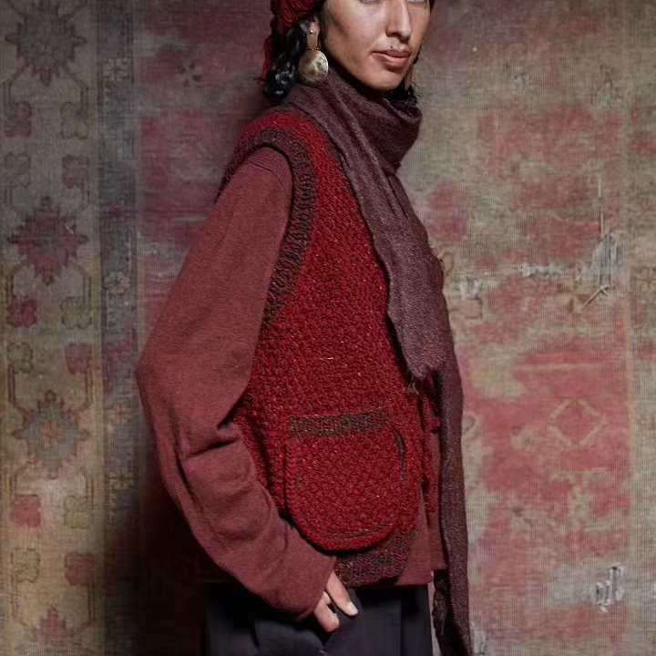 24FW7018针织马甲时尚休闲百搭秋冬拼接宽松复古