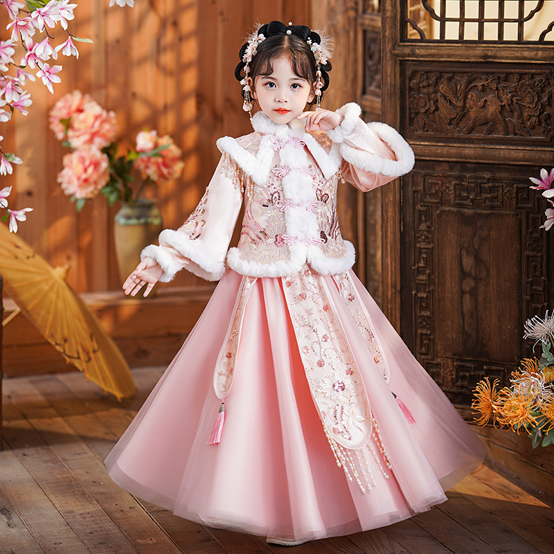 女童汉服冬款儿童拜年服秋冬过年服唐装女孩喜庆中国风新年衣服冬