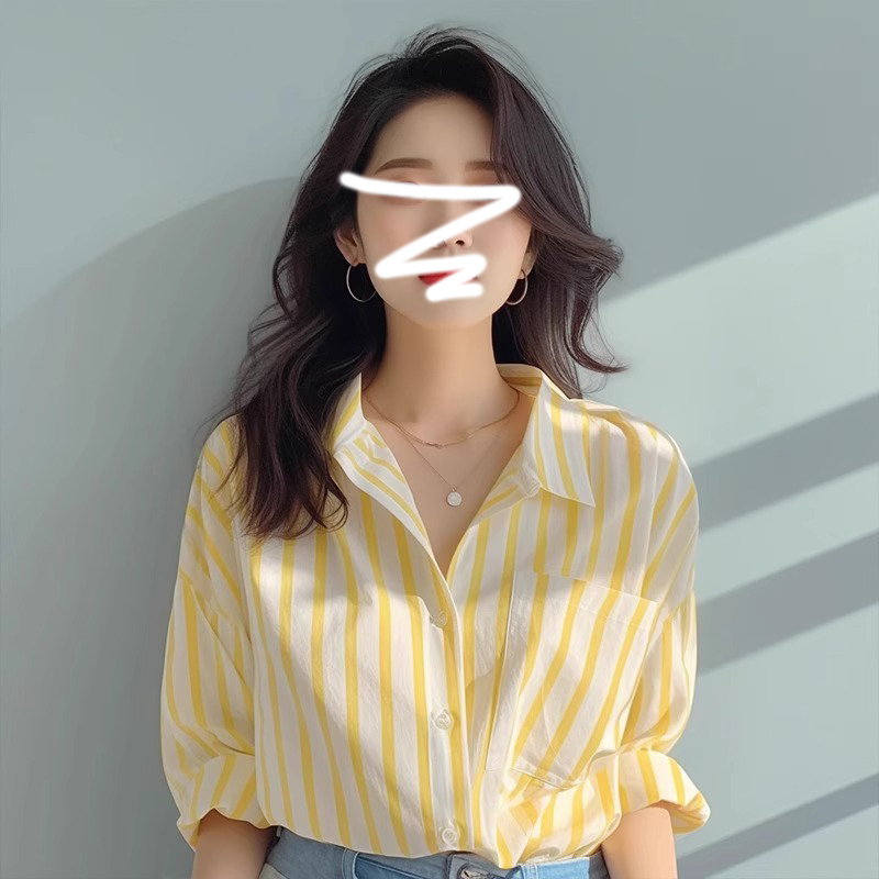 黄白色竖条纹衬衫女2024夏季新款衬衣欧货洋气小衫爆款海边防晒衫