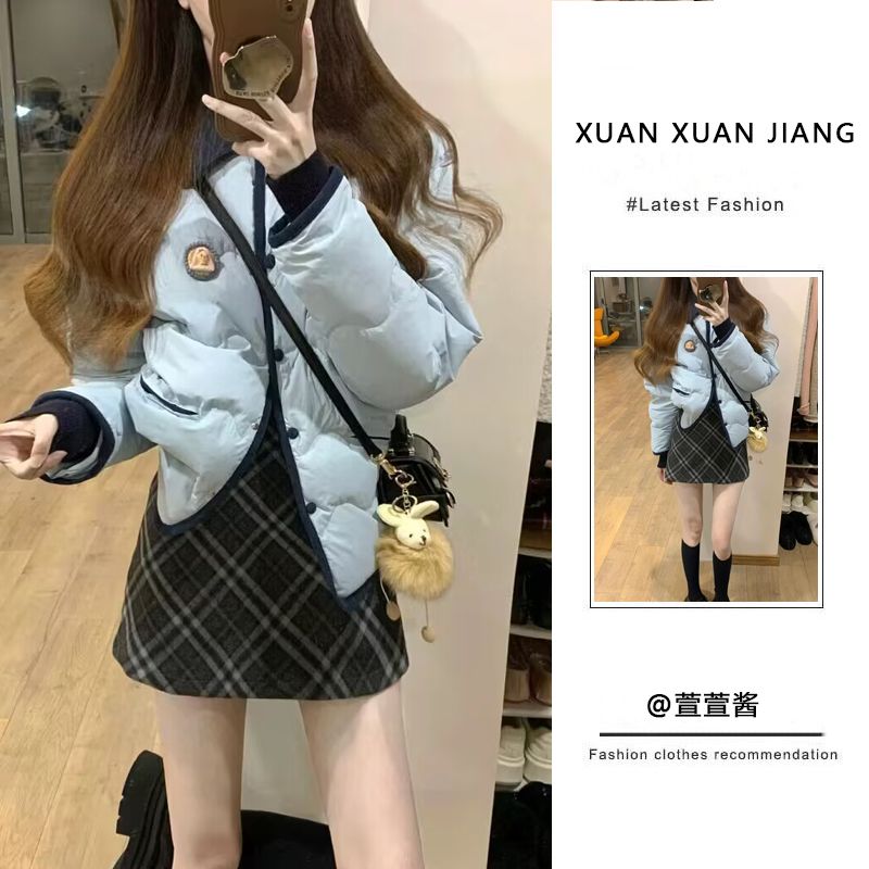 2023冬季宽松棉衣外套高腰显瘦半身裙新款甜辣风韩系小个子套装女