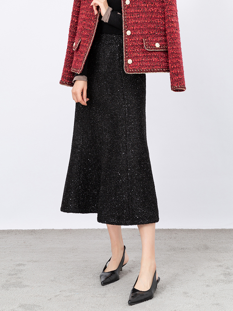 【iditto高奢】冬季名媛洋气气质显瘦重工亮片中长包臀鱼尾半裙