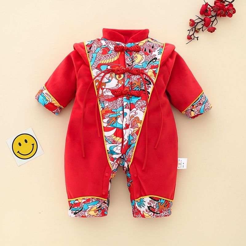 新生婴儿冬季加棉加绒加厚连体衣男女宝宝中国风拜年服2023新品12