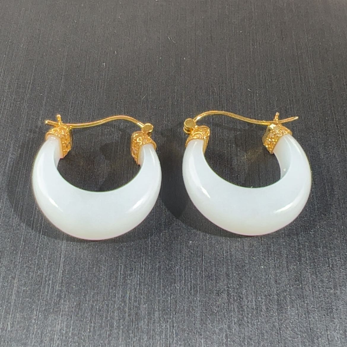 【闪购商品】和田玉羊脂白玉耳环18K金镶嵌