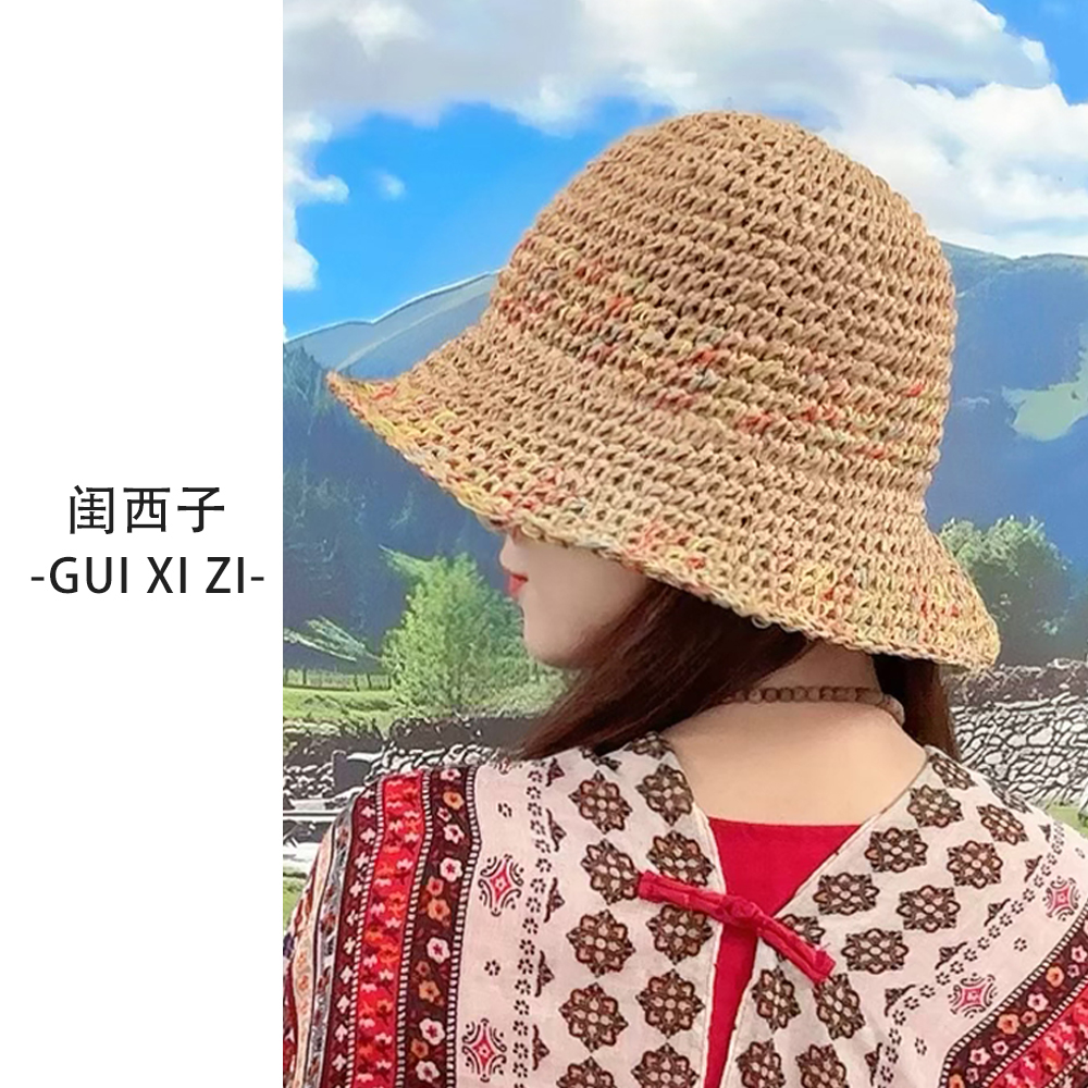 编渔夫帽女夏季透气韩版显脸小水桶帽大帽檐遮阳海边帽子