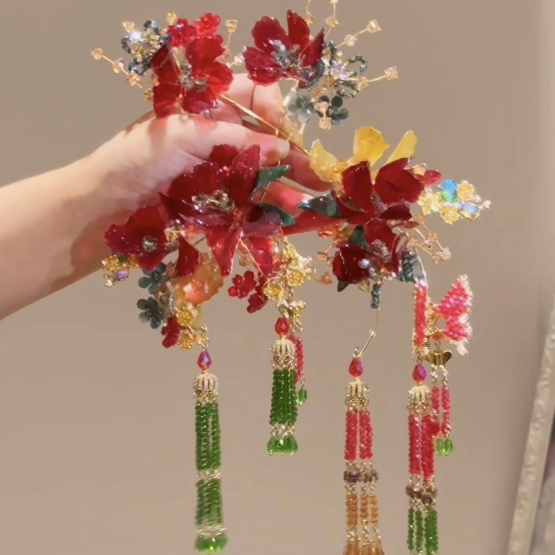 红色系减龄发簪撞色古风发饰秀禾头饰新娘婚礼跟妆配饰女