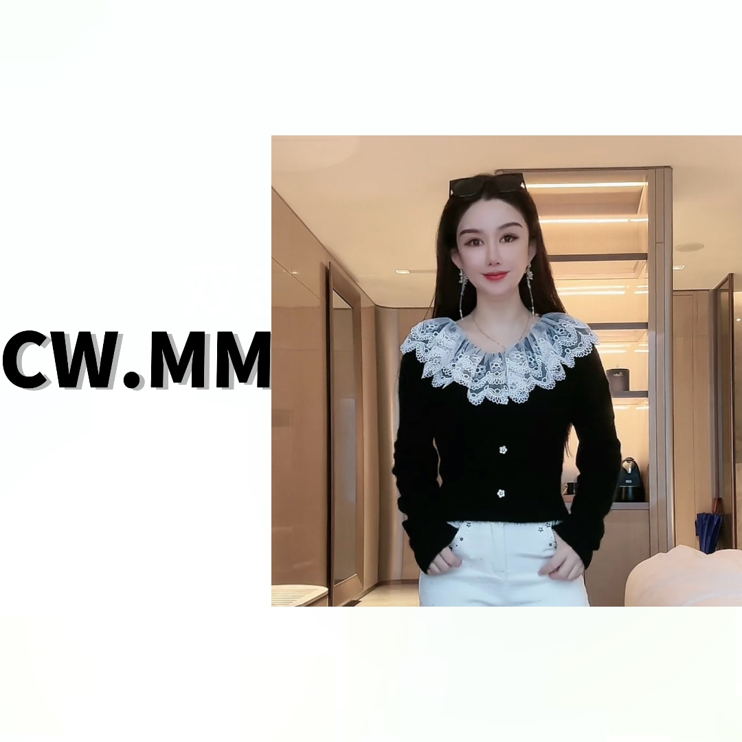 CW.MM 绣花拼接高弹减龄毛衣上衣