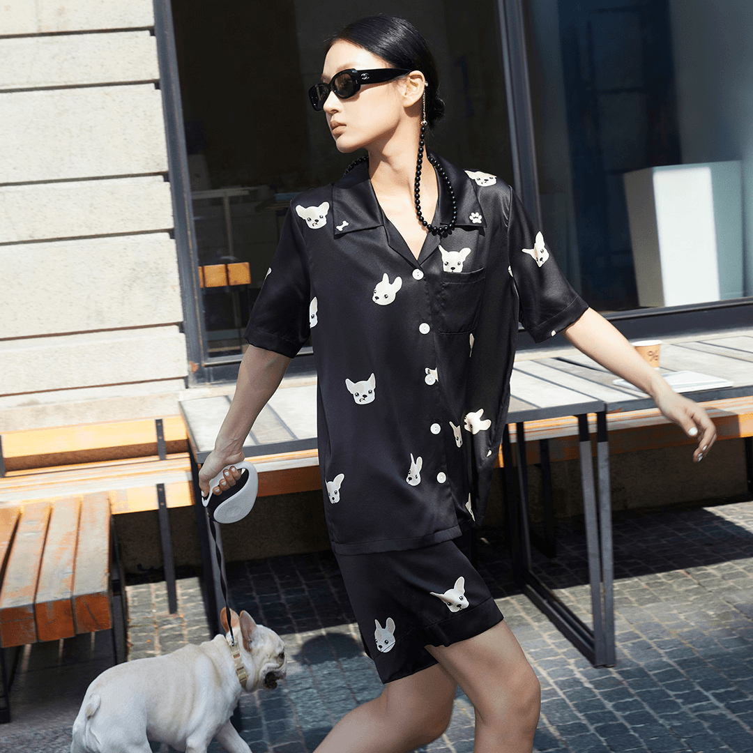 时梦也[野-SP]小奶狗日进斗金短袖短裤睡衣家居服明星男女同款