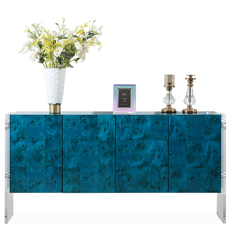 142x40x84cm轻奢客厅玄关柜美式树瘤木皮亚克力三门柜装饰柜3612