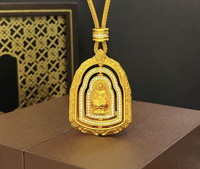 铜合金吊坠 双面点钻大日如来随身佛牌 男女款情侣吊坠