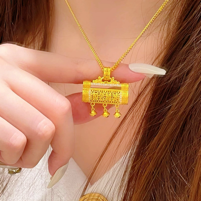 铜合金吊坠 大号点钻岁岁平安花丝铃铛锁吊坠