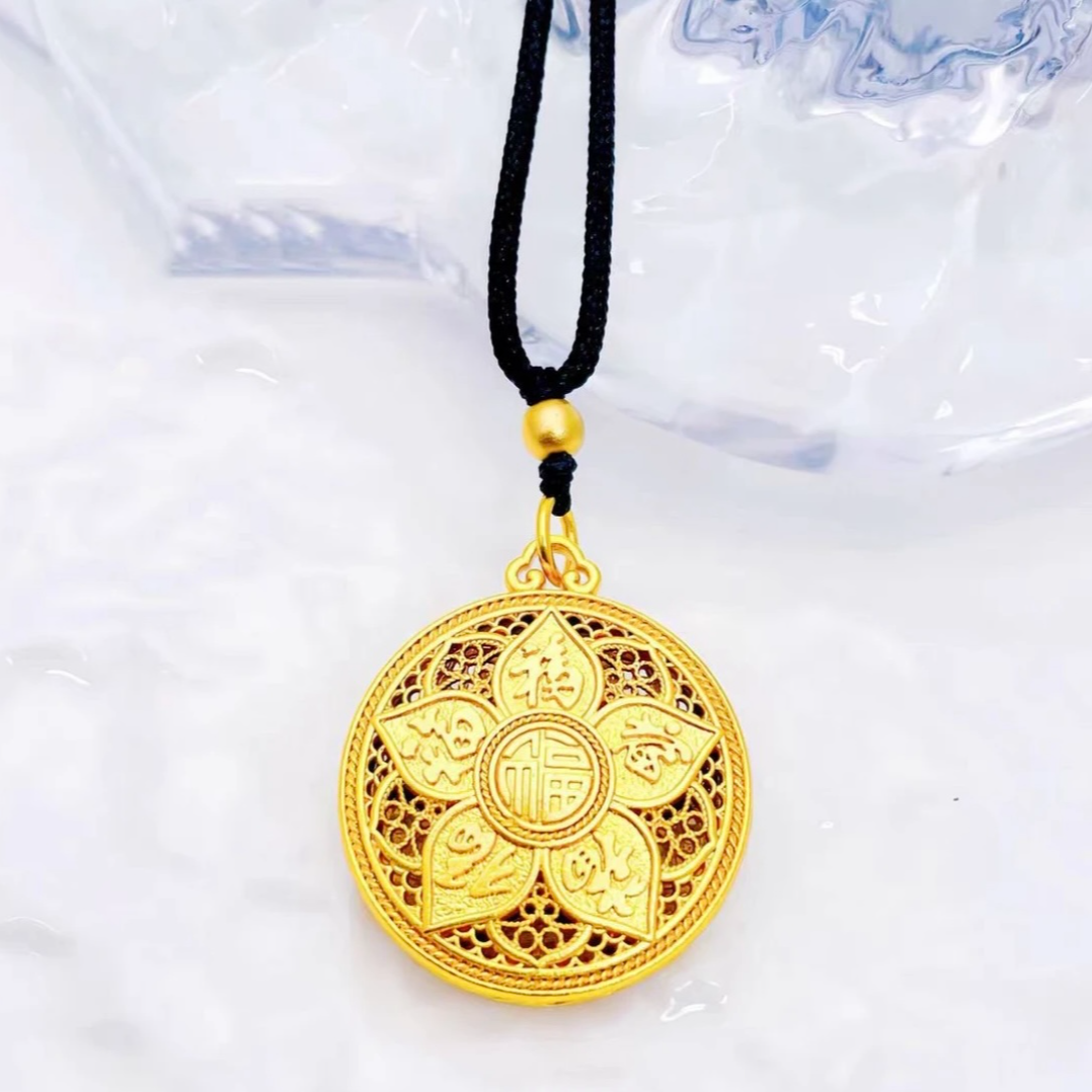 铜合金吊坠 八宝罗盘项链男女款古法传承吊坠福牌毛衣链双面时尚