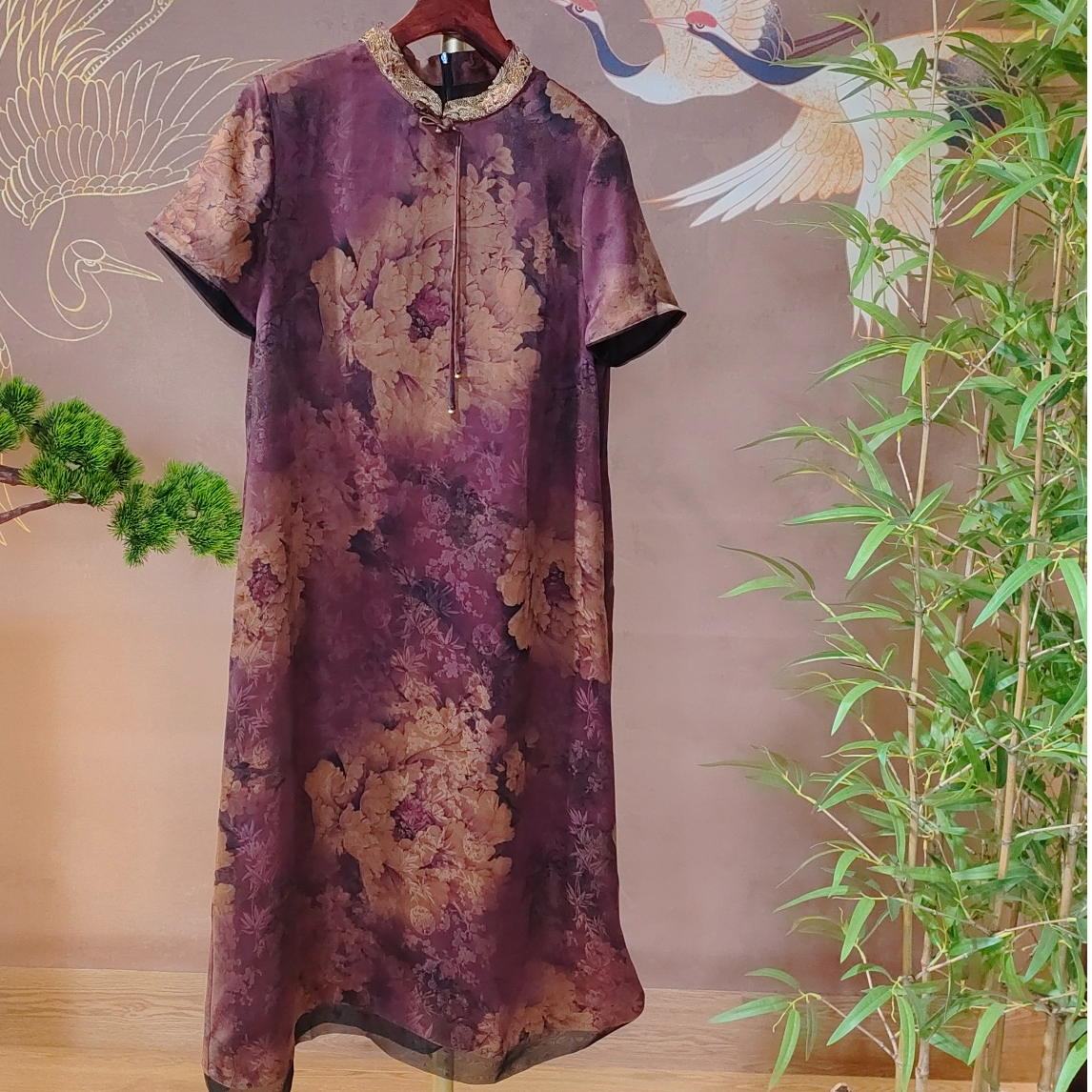 香云纱重磅中国风优雅气质中长款连衣裙50678