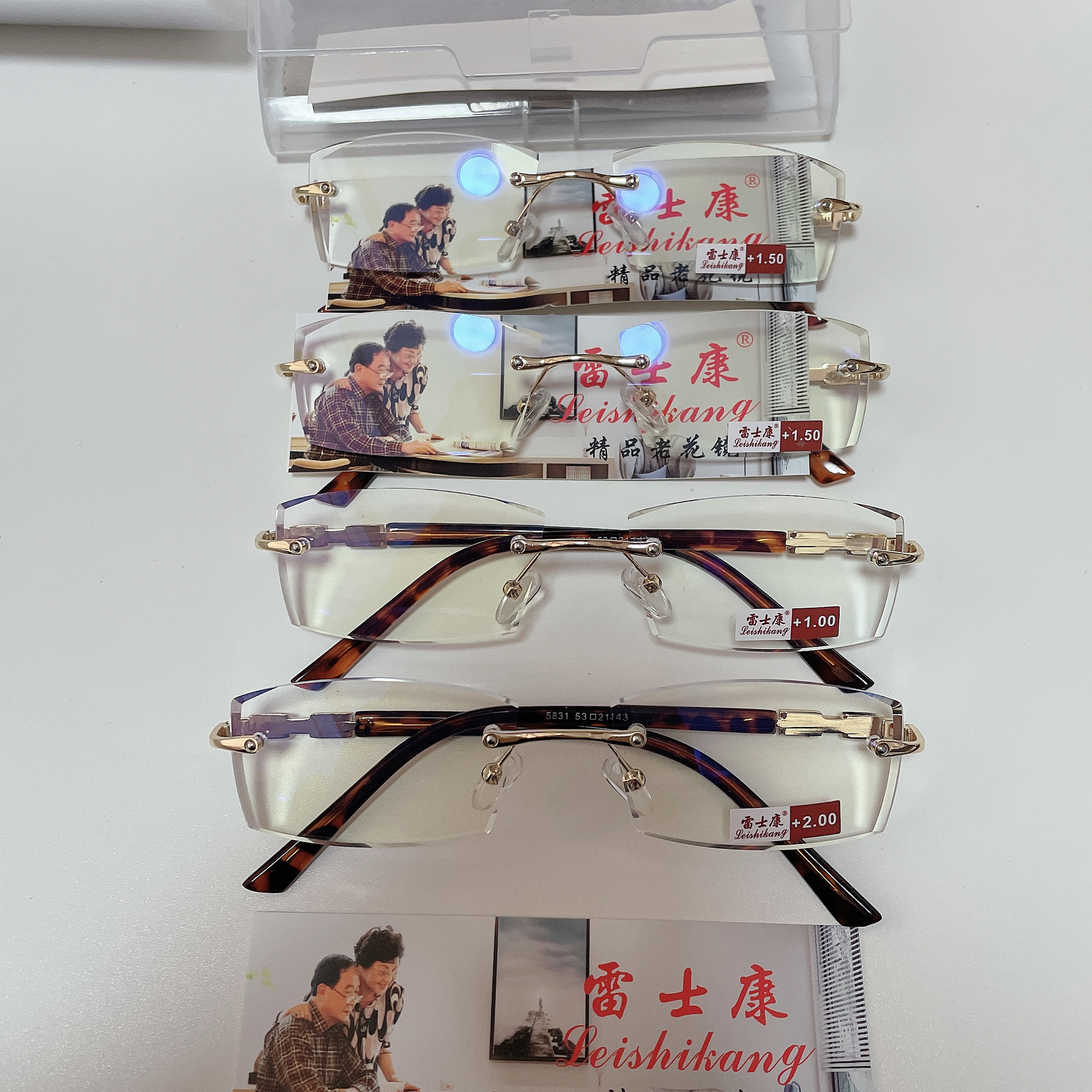 男款无框老花眼镜带盒10副