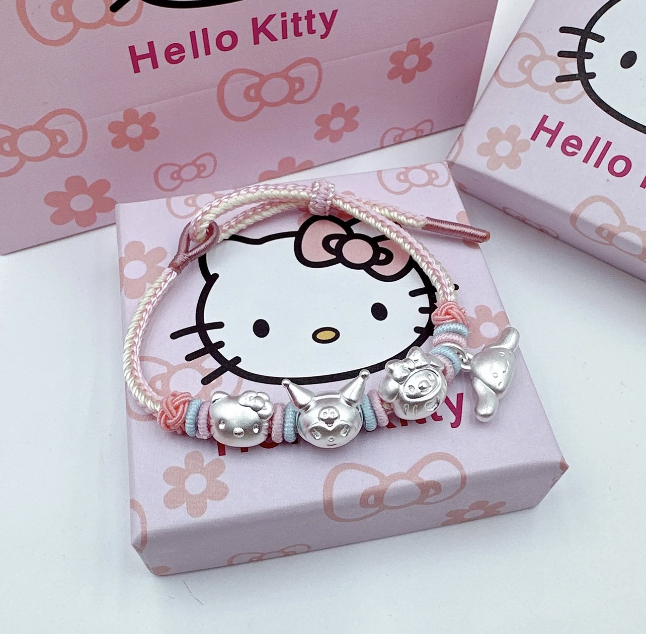 足银手链 足银999三丽鸥hellokitty库洛米编绳小众原创设计送女生
