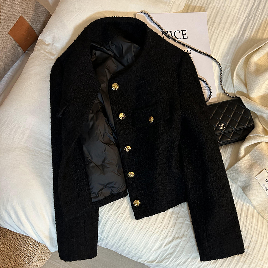 2023新款黑色内里气质小香风短款外套女冬季加绒加厚保暖上衣