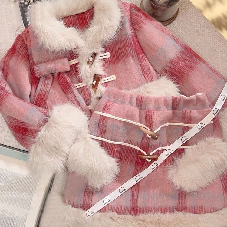 女童秋冬装中国风套装新款女宝宝时尚复古毛呢小香风外套短裙潮