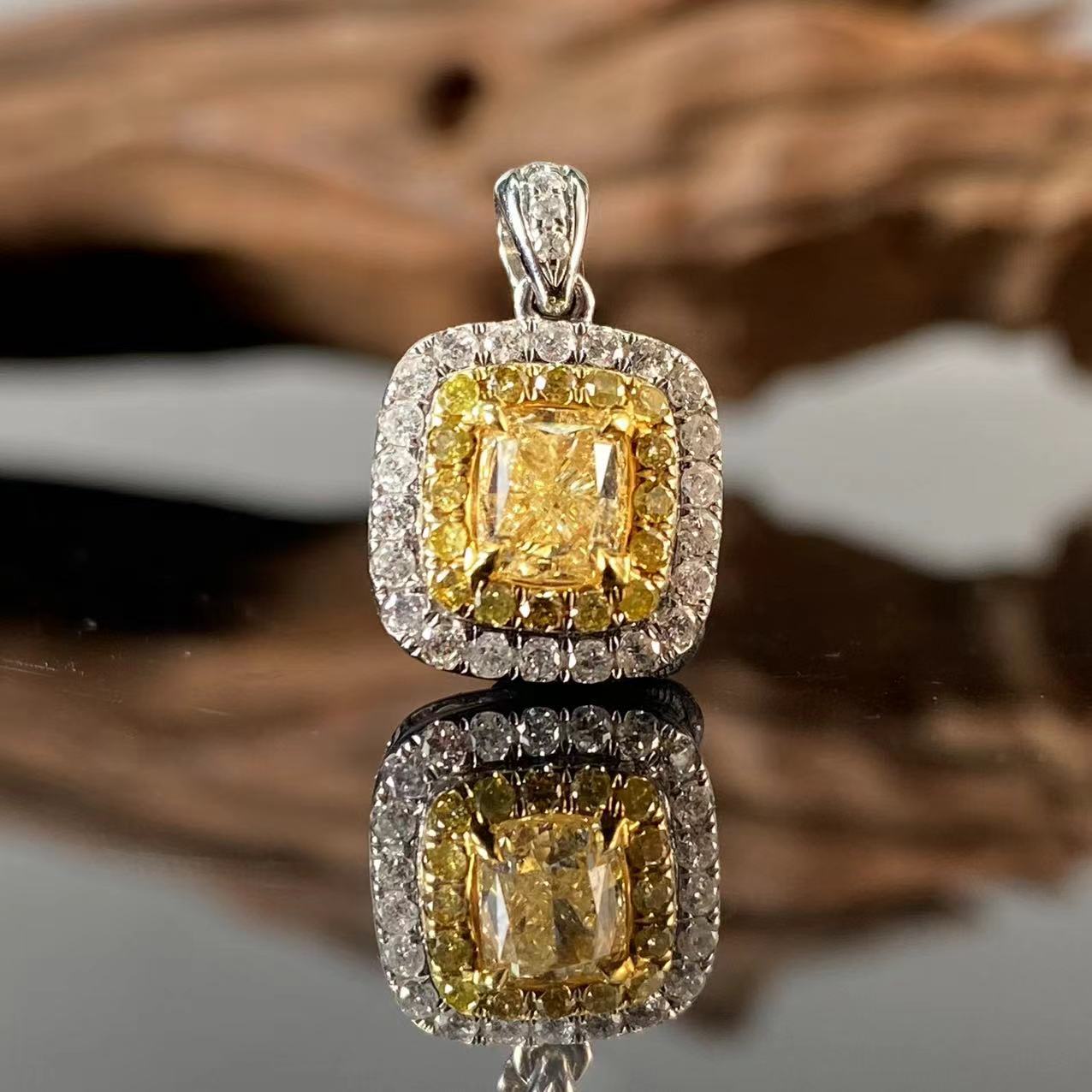 杨教授珠宝1克拉黄钻方糖吊坠气质轻奢时尚百搭设计镶嵌 CYZS8851