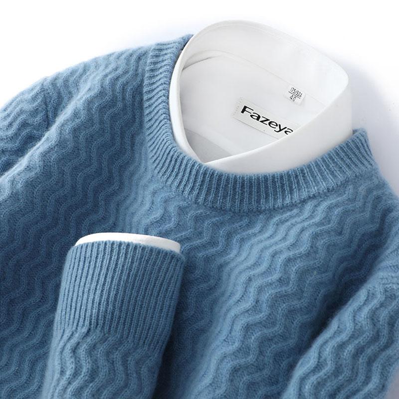 人手必备!秋冬新款男士羊毛衫圆领宽松毛衣商务休闲提花针织打底