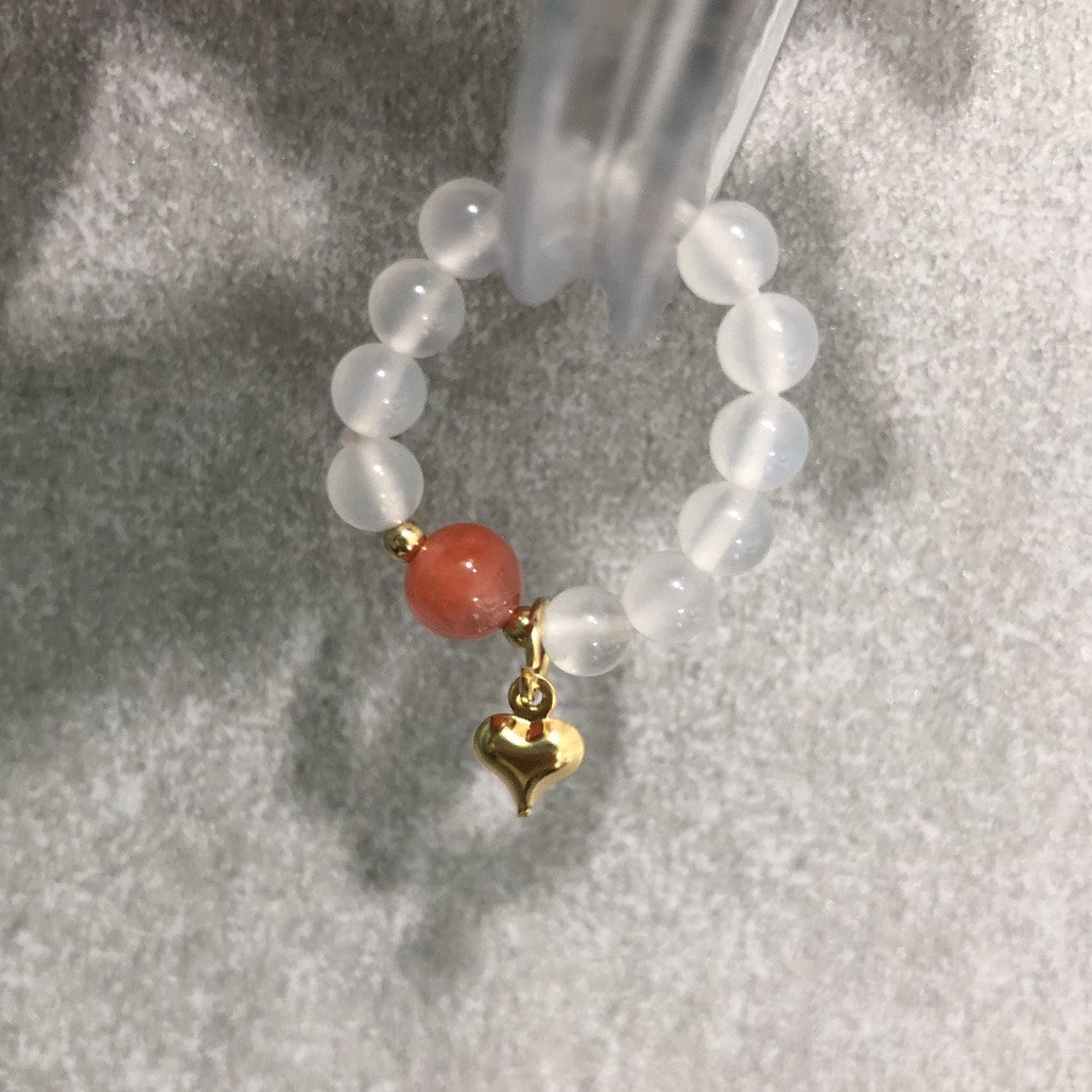 001天然白玛瑙荔枝冻戒指小心心简约时尚小清新 微差多样性发