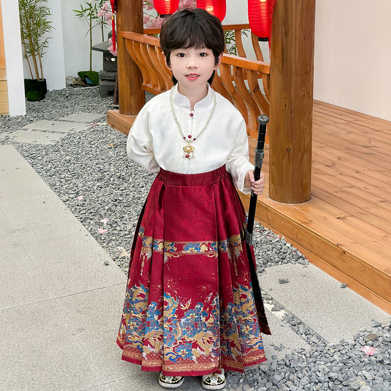 D139马面裙男童秋冬亲子装明制加厚拜年服女童中国风国潮日常汉服