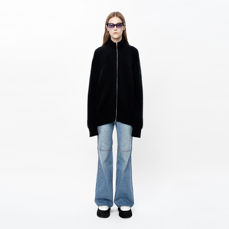 VVNK JNAE PLUS"特种稀有貉绒面料"松身立领拉索开衫J340285639E