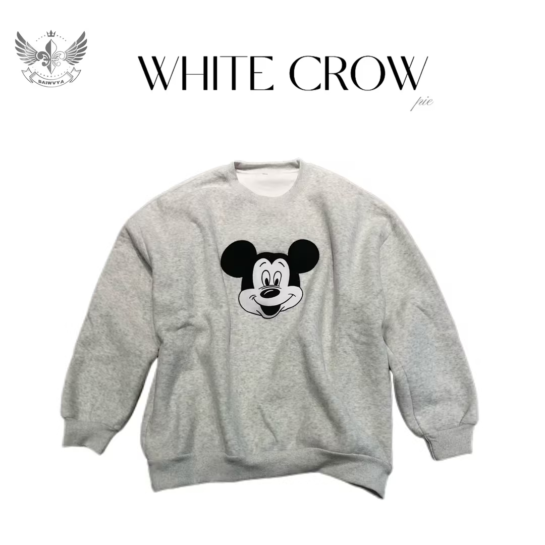 白乌鸦【卡通小奇】圆领加绒卫衣休闲宽松百搭7366