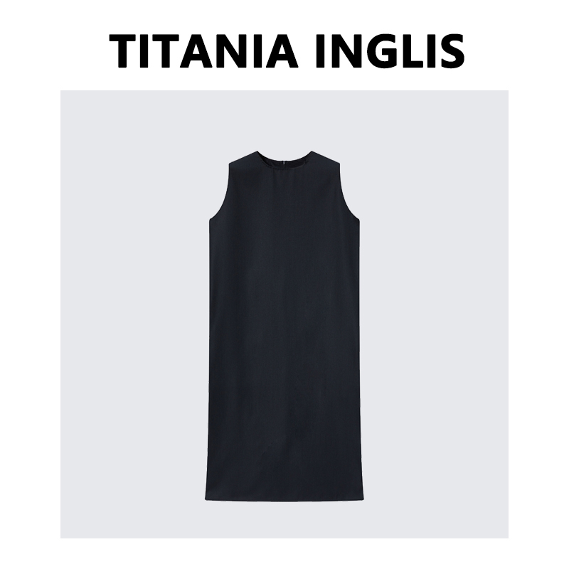 TITANIA INGLIS 圆领连衣裙女宽松无袖长裙百搭小黑裙 D23-8010