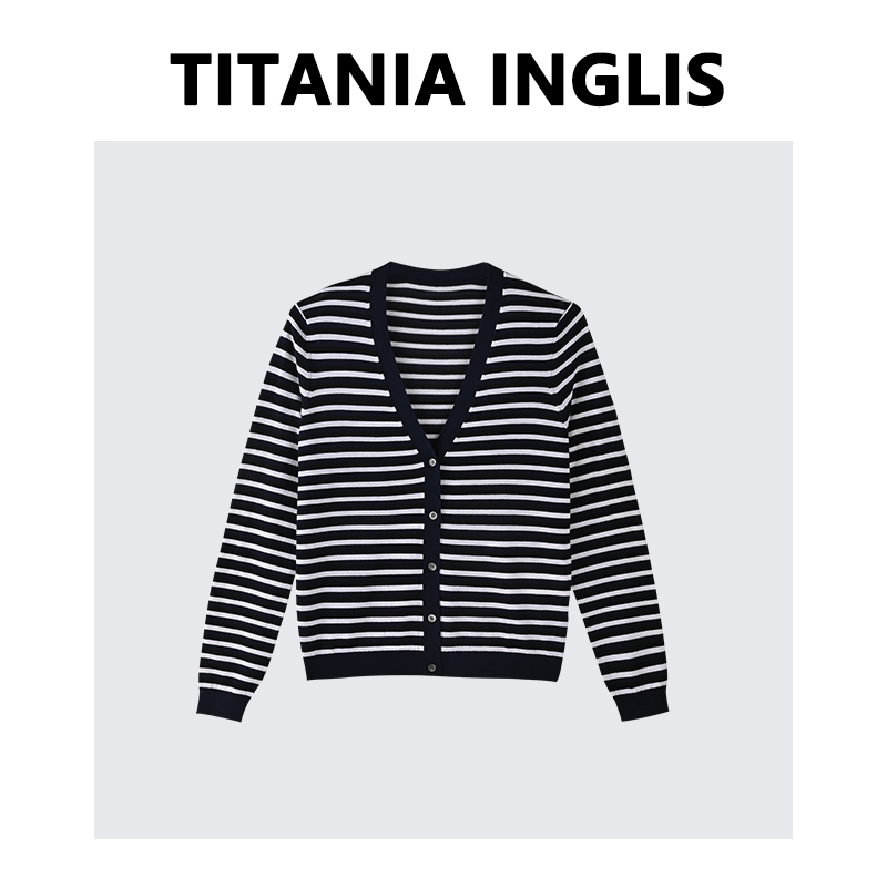 TITANIA INGLIS V领单排扣针织开衫女春秋短款慵懒毛衣 D23-3024