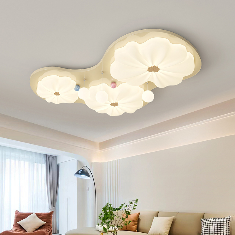 奶油风荷叶吸顶灯主卧室房间灯简约现代客厅主灯全光谱护眼儿童灯