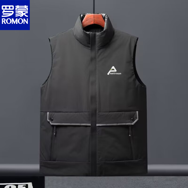 【90鸭绒】罗蒙男士羽绒背心男款23年冬季立领户外时尚保暖马甲男