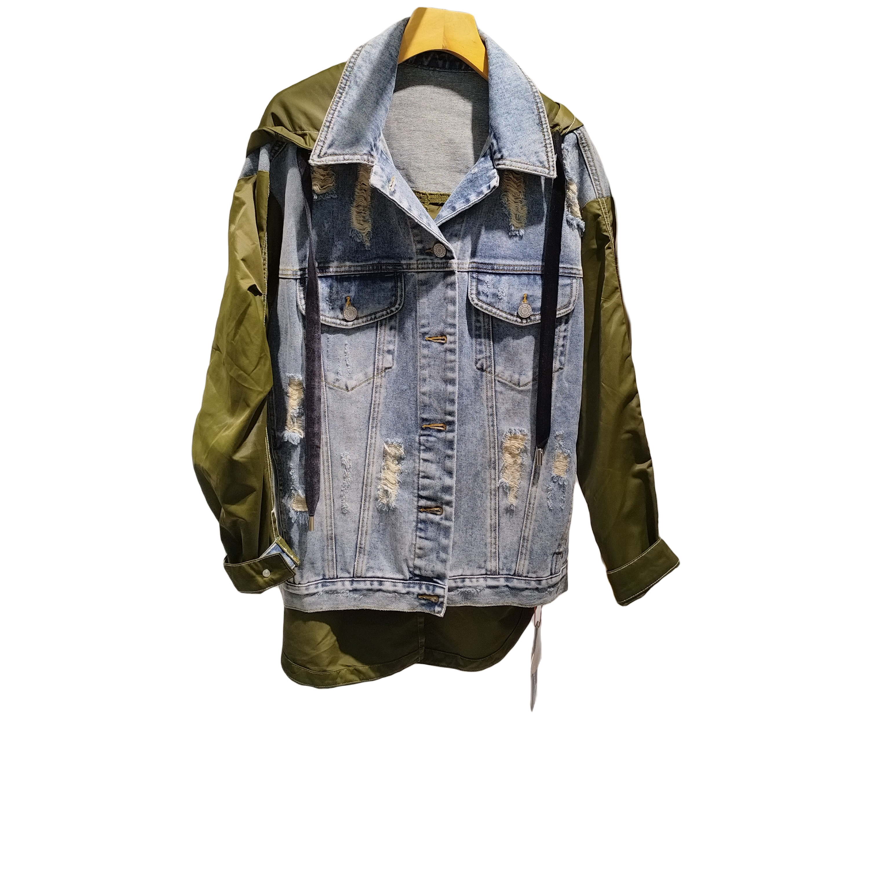 1116剪标裴娜晨2023拼接潮流连帽水洗休闲百搭怀旧牛仔长袖外套