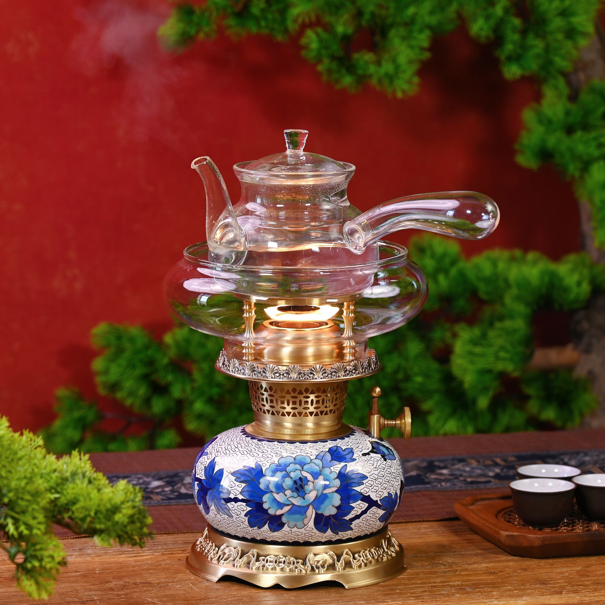 【珐琅彩】丝焰青花瓷款活火围炉煮茶灯珐琅彩复古灯茶炉功夫烧水灯