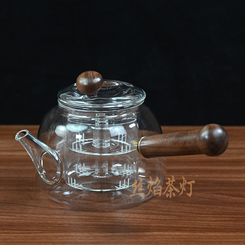 耐高温测把逍遥壶玻璃煮茶壶家用电陶炉泡茶壶套装茶水分离木把