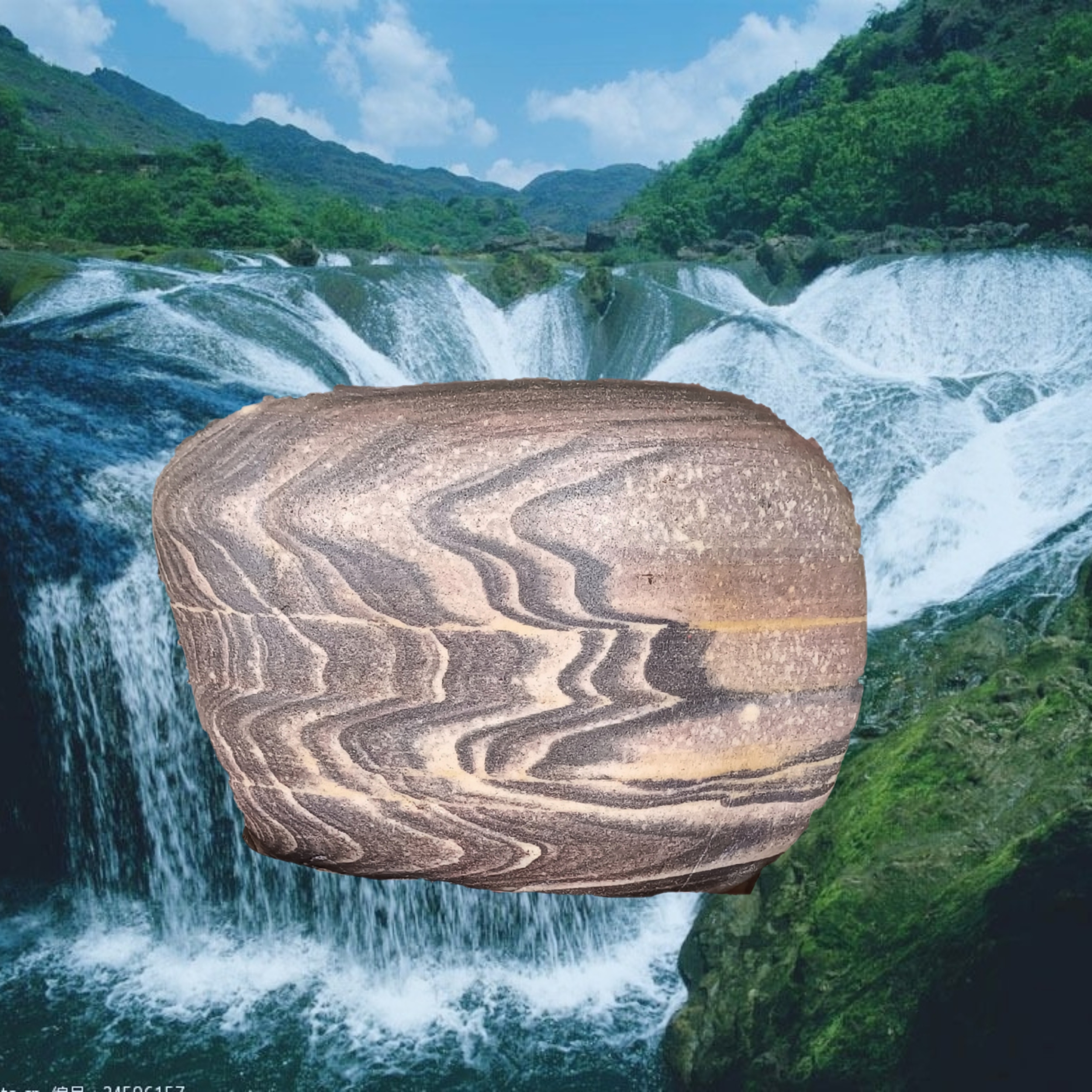 黄河石摆件纹理石瀑布流水