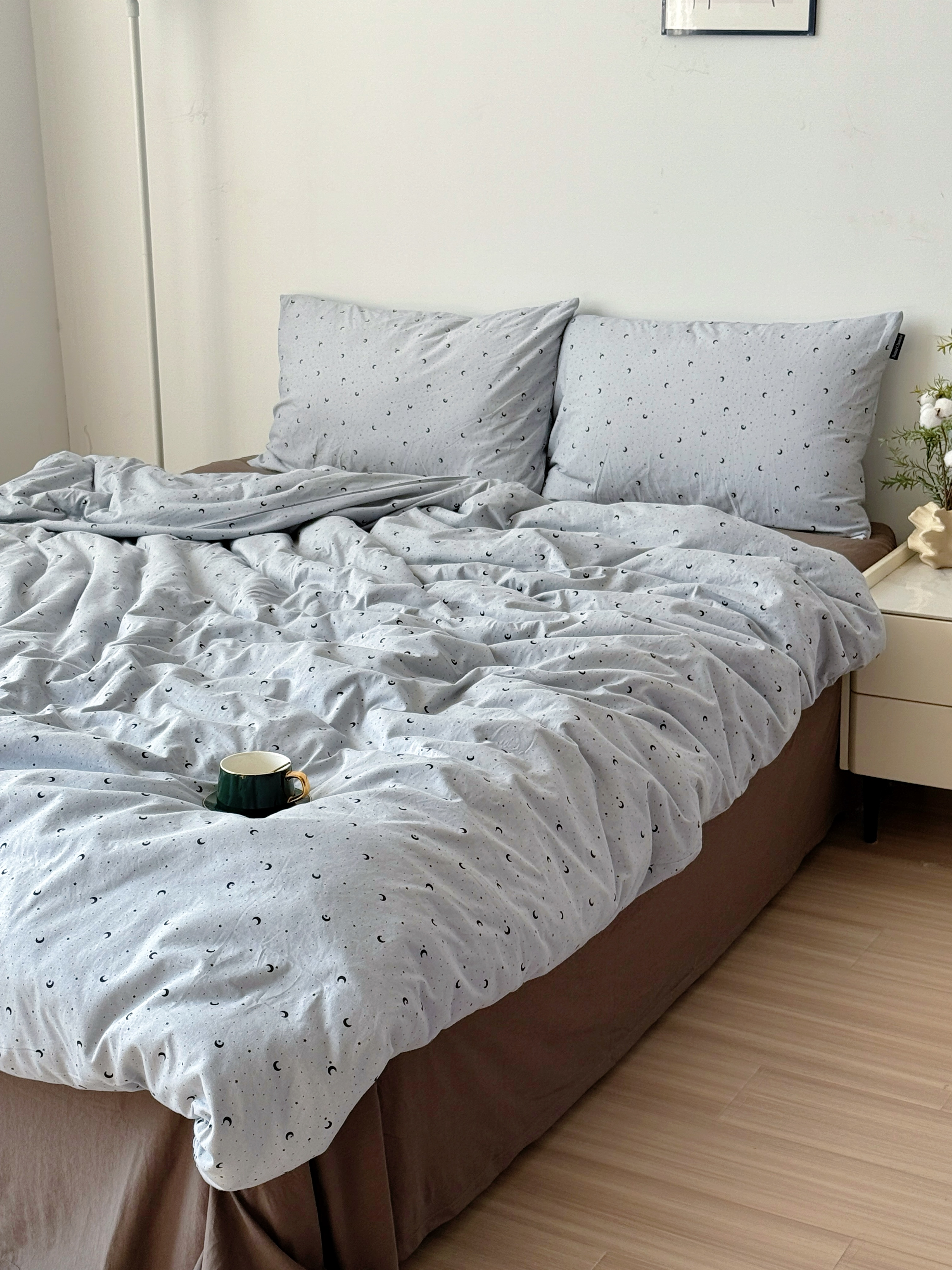 【北奈】夏季新款轻奢全棉印花时尚亲肤透气针织棉四件套-星月-浅蓝