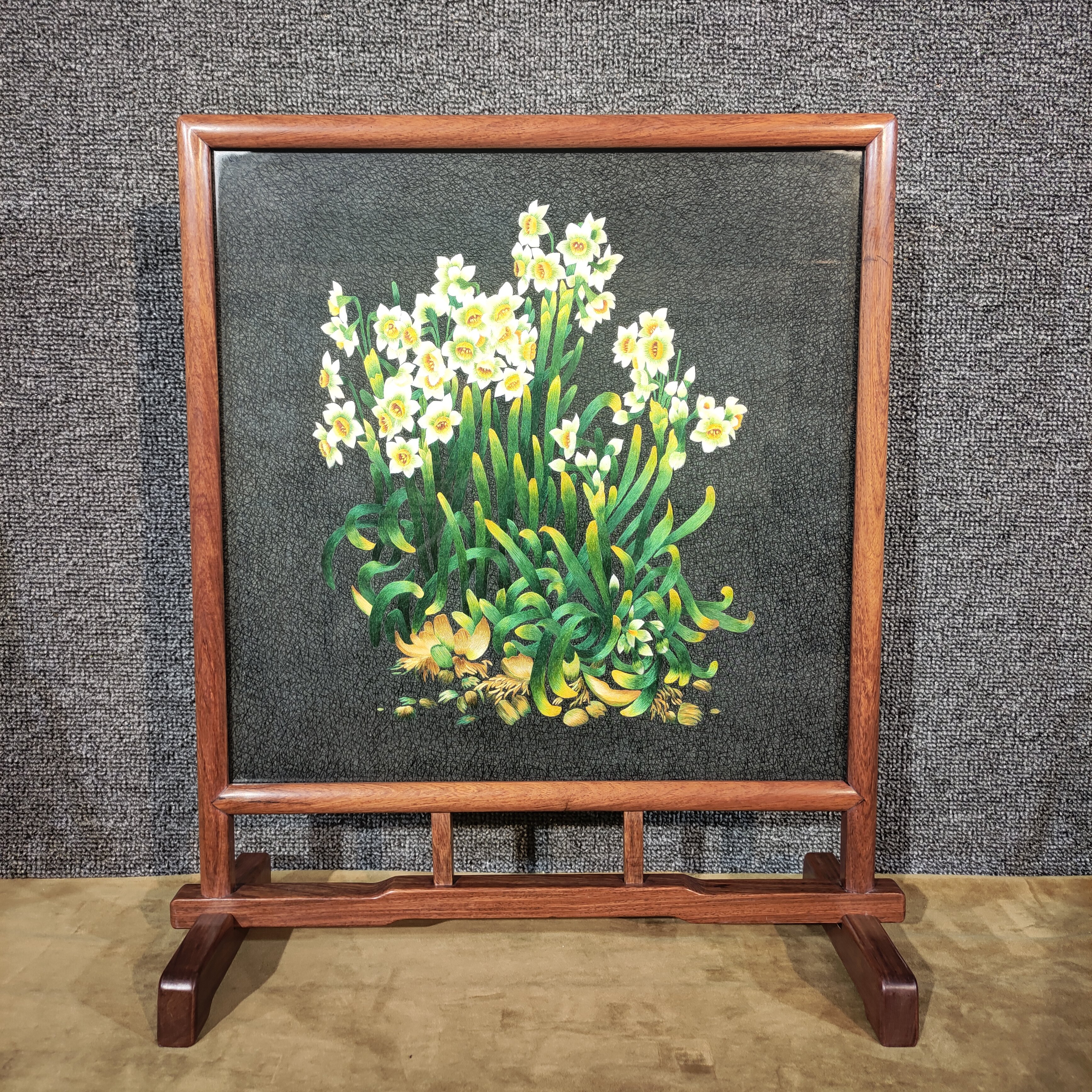 40x40内芯精工双面苏绣台屏玄关摆台《茂盛》