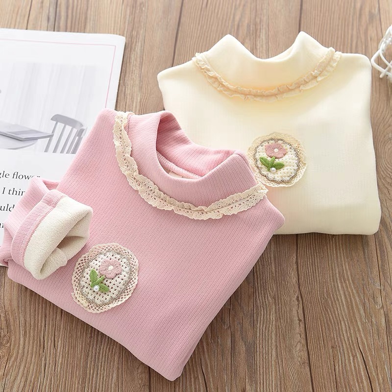 女童加绒保暖内衣儿童冬装新款加绒百搭打底衫长袖上衣潮