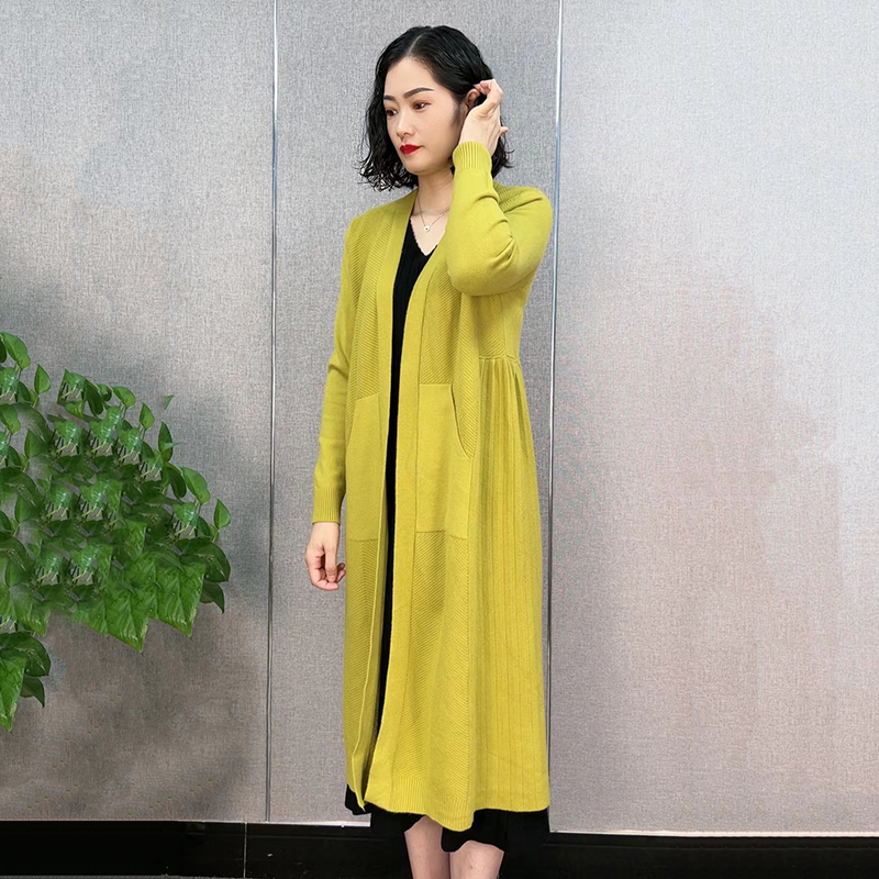 秋冬纯色中长款毛衣针织开衫外套女士外穿宽松时尚妈妈装气质长袖