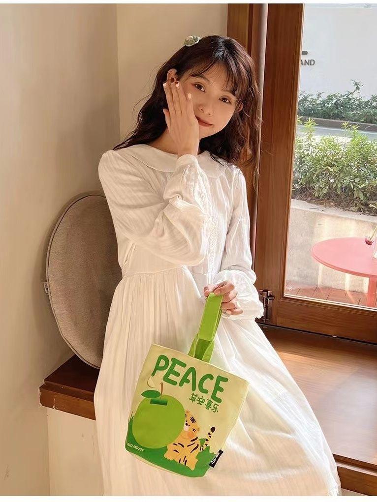 水果帆布手提包小包布包水桶包印花妈咪手提包手拎便当外出小拎包